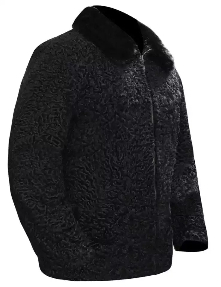 Men's Black Sheep FUR Real Persian Lamb Winter Zipper Karakul Coat