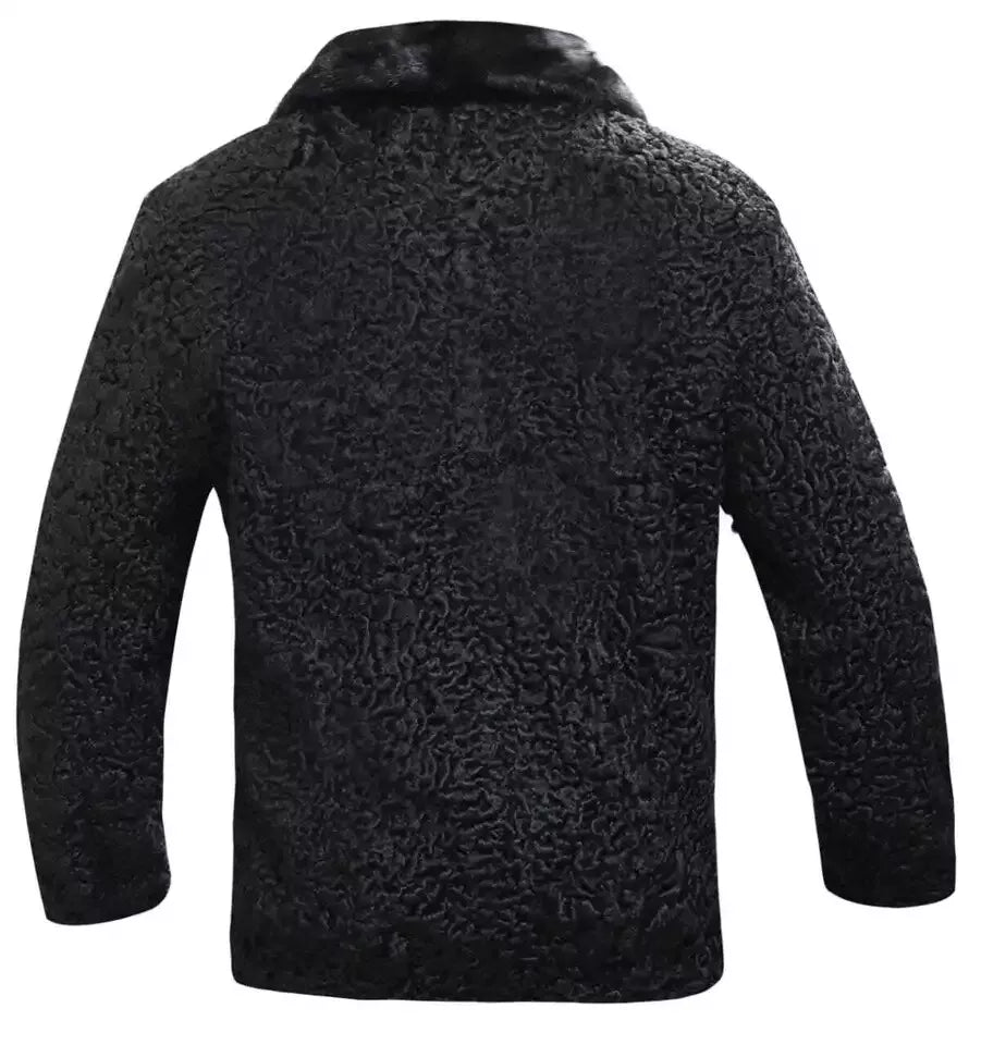 Men's Black Sheep FUR Real Persian Lamb Winter Zipper Karakul Coat