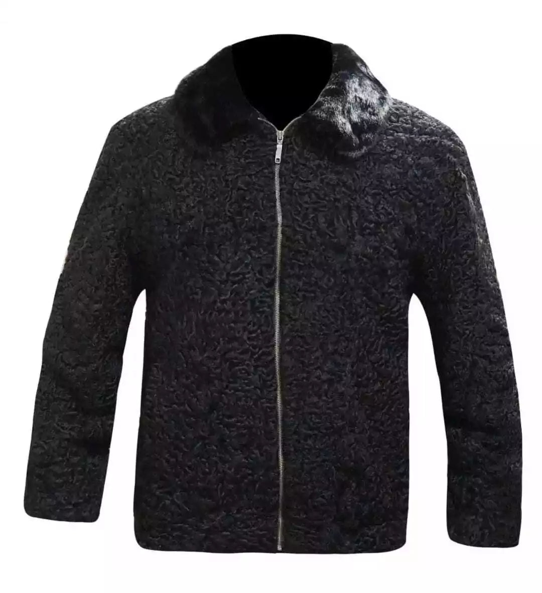 Men's Black Sheep FUR Real Persian Lamb Winter Zipper Karakul Coat