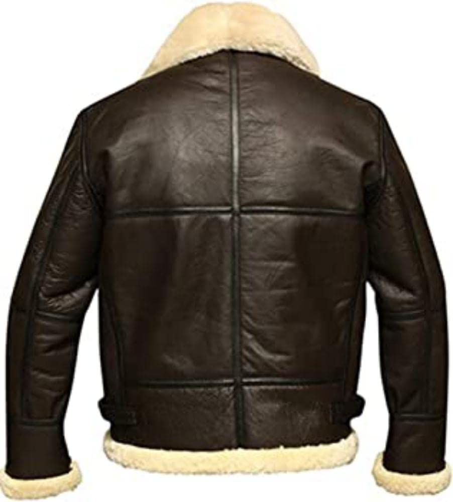 Men B3 Bomber Aviator Shearling Sheepskin Leather Winter Jacket (L)