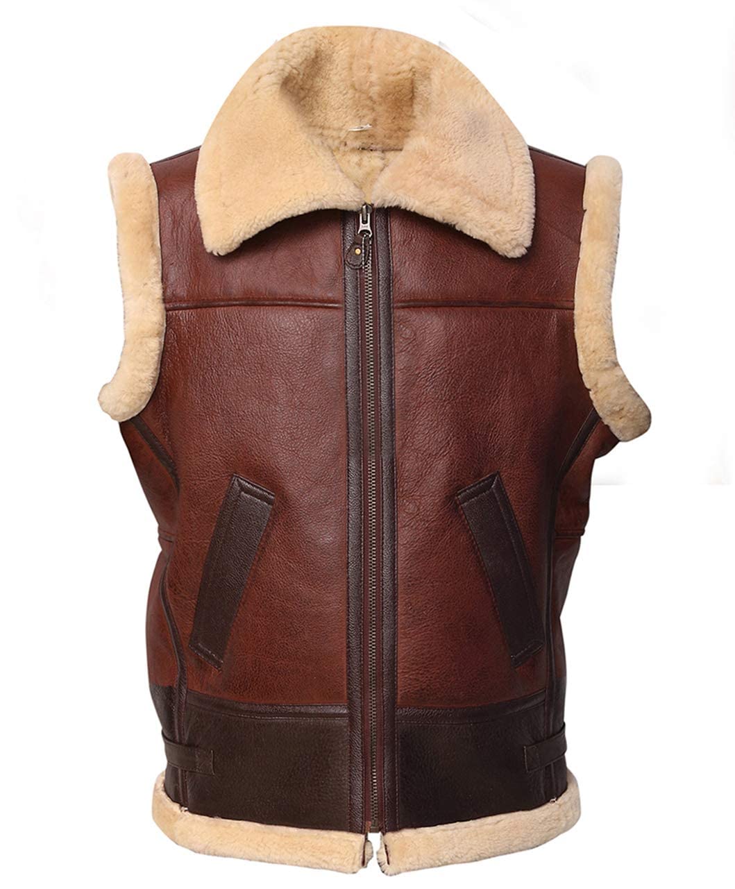 ZA Fashion Cloud Mens Brown Shearling Vest Lambskin Winter Jackets