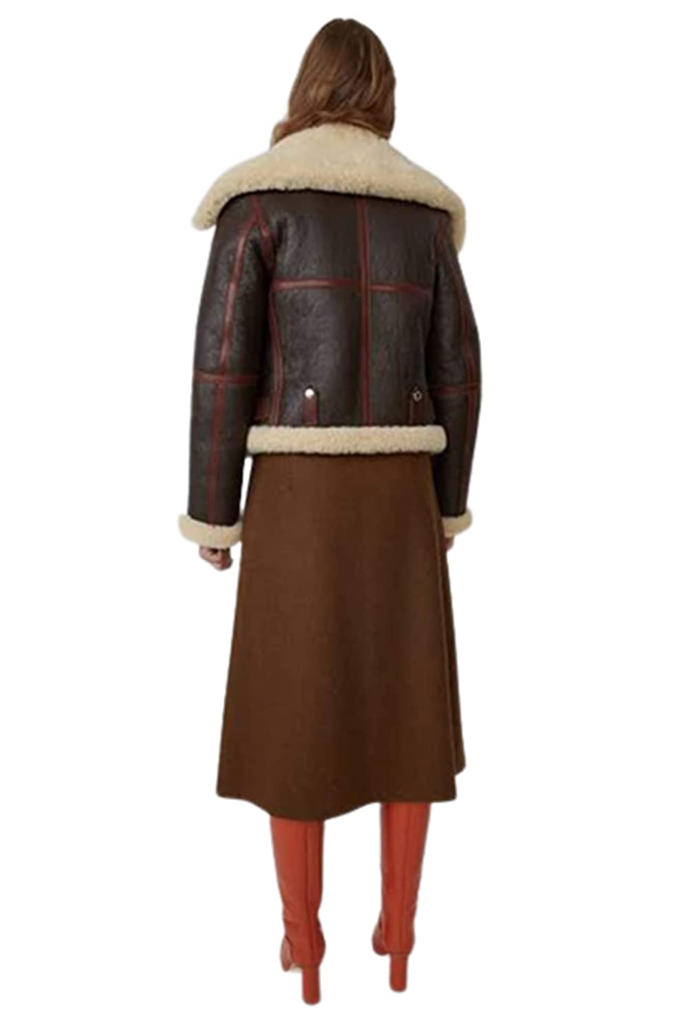 ZA Fashion Cloud Women B3 Sheepskin Aviator Flight Fur Shearling Short Bomber Jacket