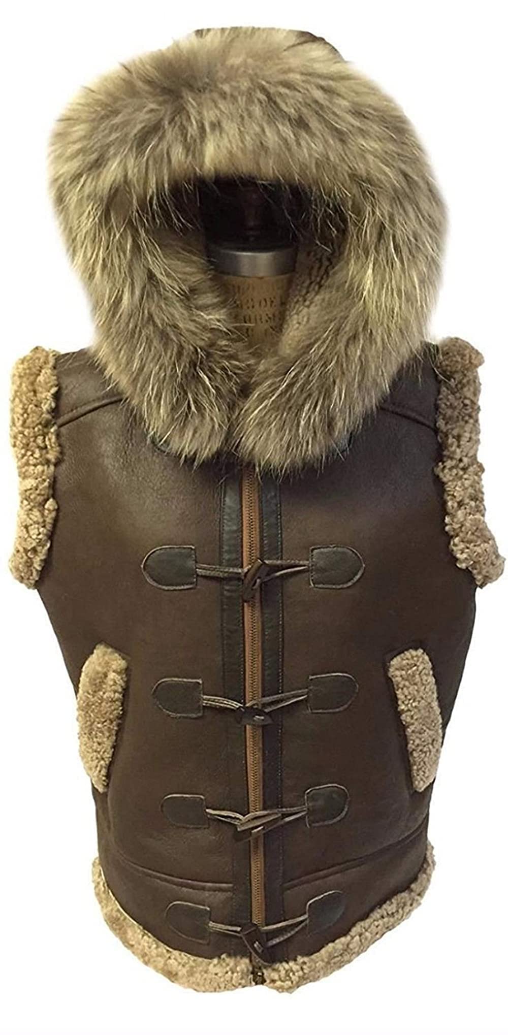 ZA Fashion Cloud B3 Brown Bomber Removable Hoodie Real RAF Sheepskin Shearling Vest