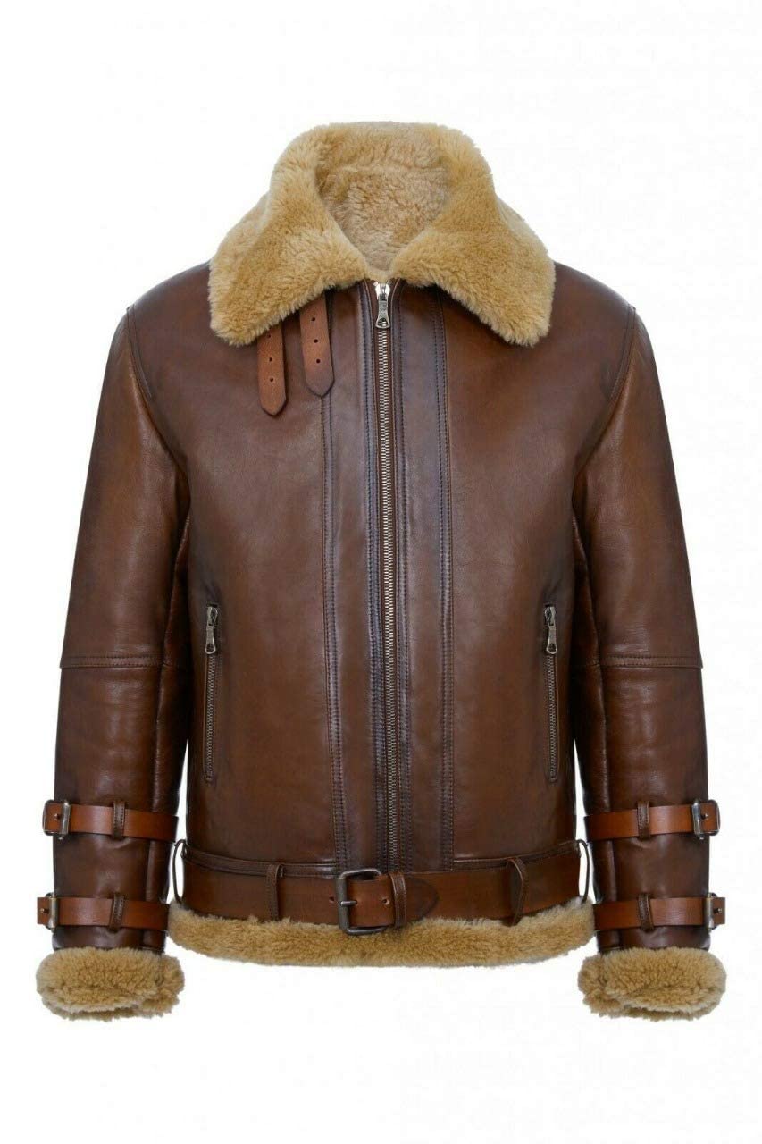 Men’s Real Sheepskin Shearling Jacket B3 RAF Aviator Flying Bomber Jacket