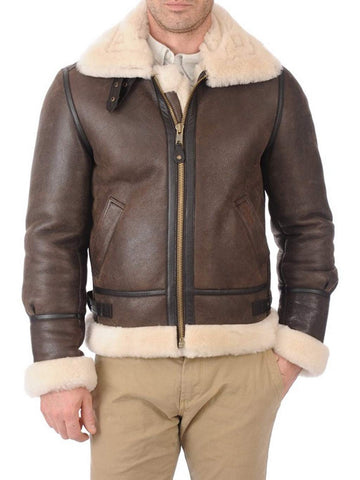 B3 RAF Real fur Bomber Leather Aviator Flight Sheepskin Shearling Jacket (XXL)