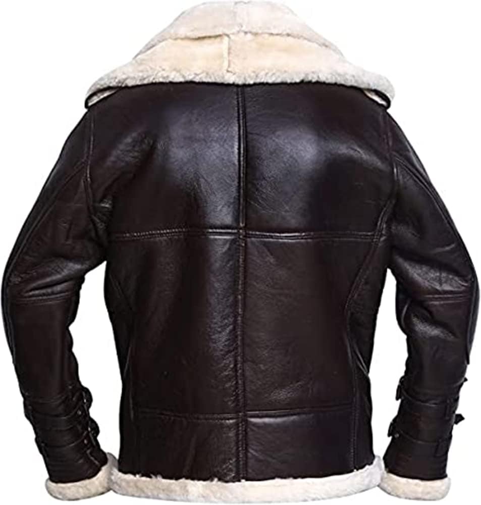 ZA Fashion Cloud Mens Genuine B3 Bomber WW2 Avaitor Shearling Sheepskin Double Collar Fur Jacket