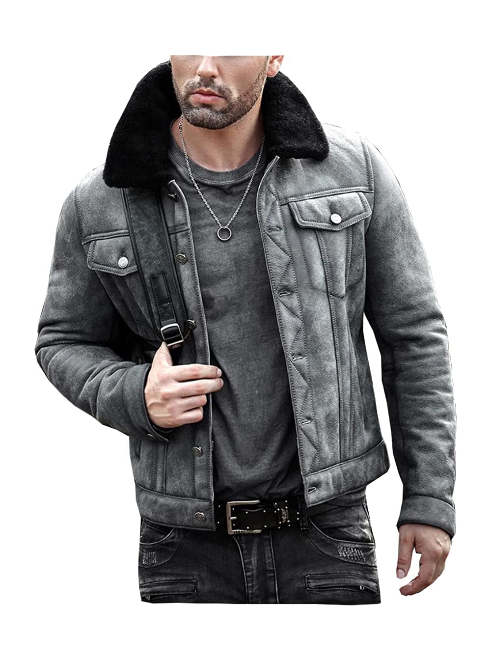 ZA Fashion Cloud New Men B3 Sheepskin Shearling Aviator Fur Pilot Bomber Leather Jacket