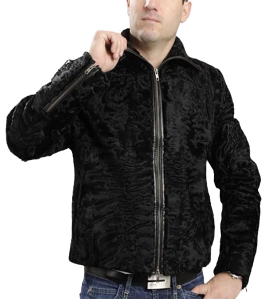 ZA Fashion Cloud Men's Persian Lamb Black Fur Jacket Karakul Coat