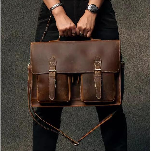 Top Cowhide Leather Computer Bag Crossbody Business Handbag