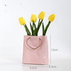 Crickle Paper Bag Ceramic Vase, Square Wide Mouth Pleated Vase Unique Home Decor