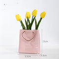 Crickle Paper Bag Ceramic Vase, Square Wide Mouth Pleated Vase Unique Home Decor