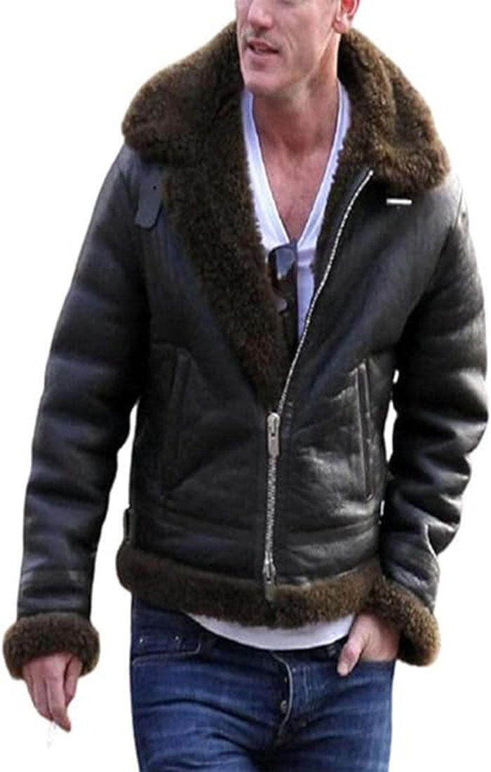 Mens Real RAF B3 Bomber Aviator Shearling Sheepskin Flight WW2 leather Winter jacket