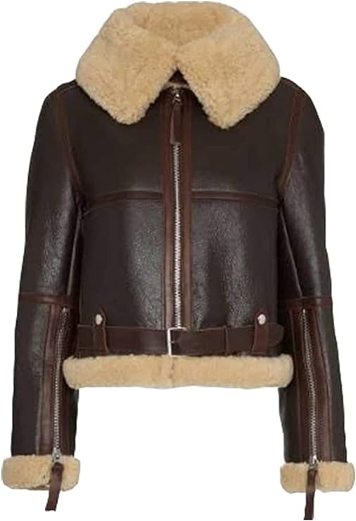 Women B3 Sheepskin Aviator Flight Fur Shearling Short Bomber Jacket