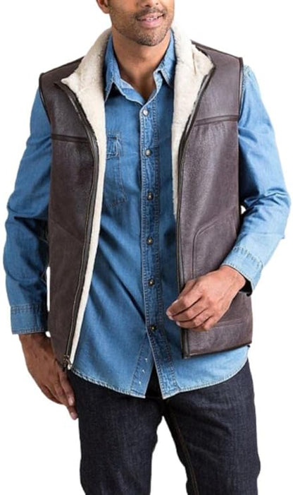 Men's Bomber Sheepskin Flying Aviator Leather Pilot B3 Fur Shearling Zipper Vest