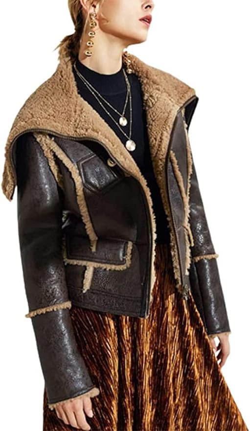 Women B3 Bomber Sheepskin Flight Aviator Fur Shearling Winter Short Jacket