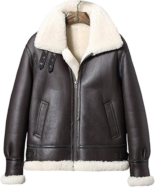 Mens B3 Sheepskin Shearling Short Leather Motorcycle Jacket Airforce Flight Coat