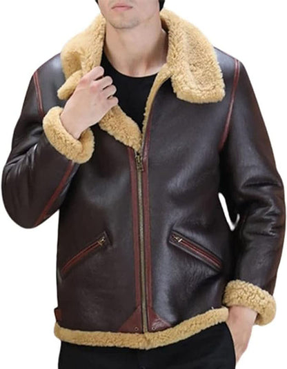 Mens B3 Shearling Bomber Flying Sheepskin WW2 Aviator Winter Jacket Leather Pilot Coat