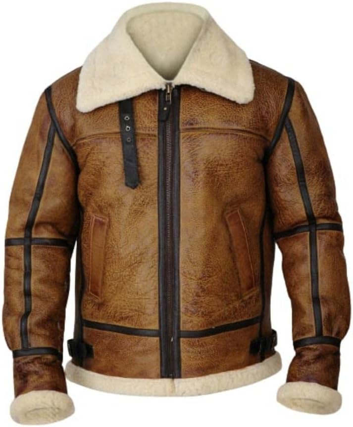 Men's B3 WWII Real Brown Bomber Lambskin Leather Flight Aviator Shearling Jacket