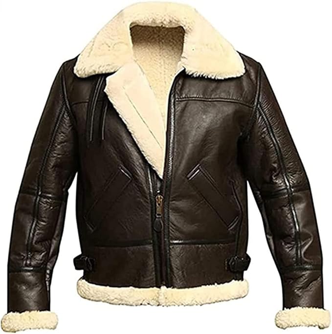 Men B3 Bomber Aviator Shearling Sheepskin Leather Winter Jacket