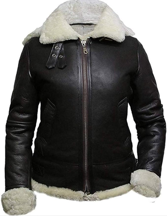 Womens B3 WWII Fur Real Bomber Leather Aviator Flight Sheepskin Shearling Jacket