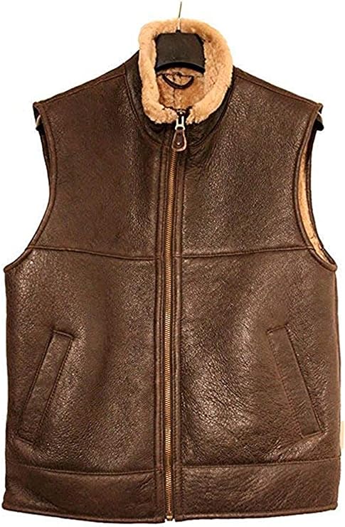 Men Aviator RAF B3 Bomber Fur Leather Shearling Flying Vest