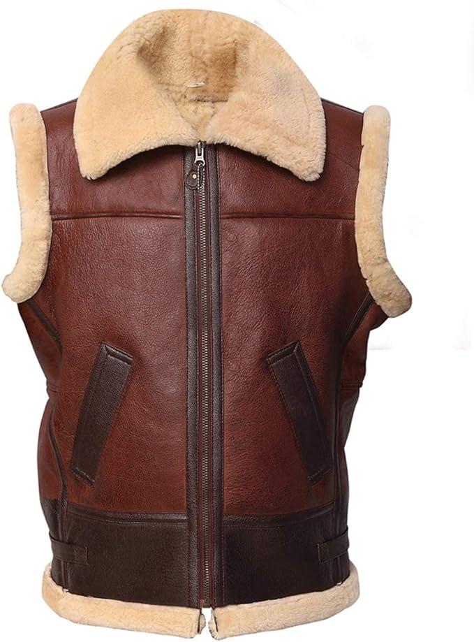 Mens Brown Shearling Vest Lambskin Winter Jackets