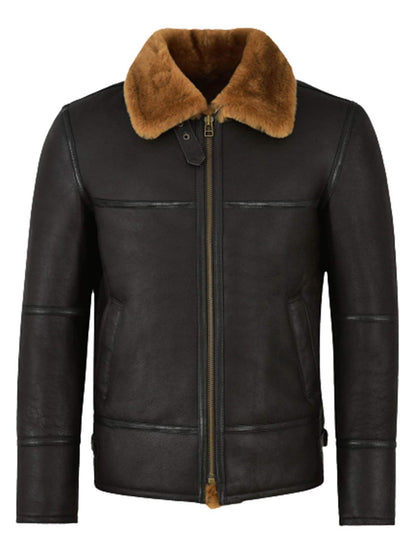 Mens Aviator Brown B3 Real Shearling Sheepskin Leather Bomber Flying Jacket