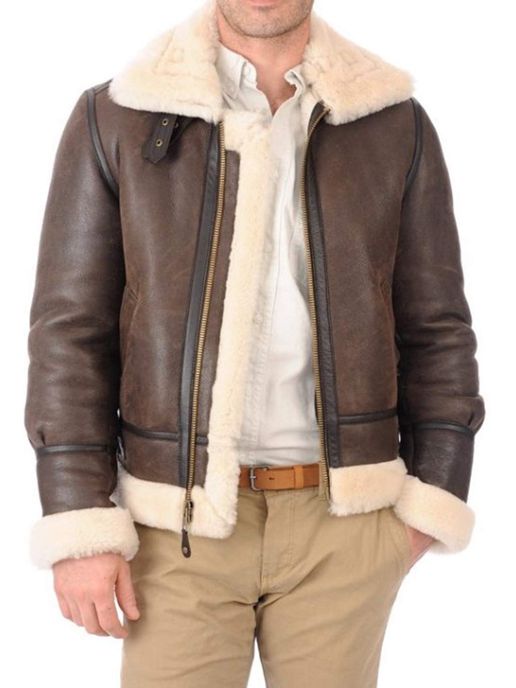 B3 RAF Real fur Bomber Leather Aviator Flight Sheepskin Shearling Jacket (XXL)