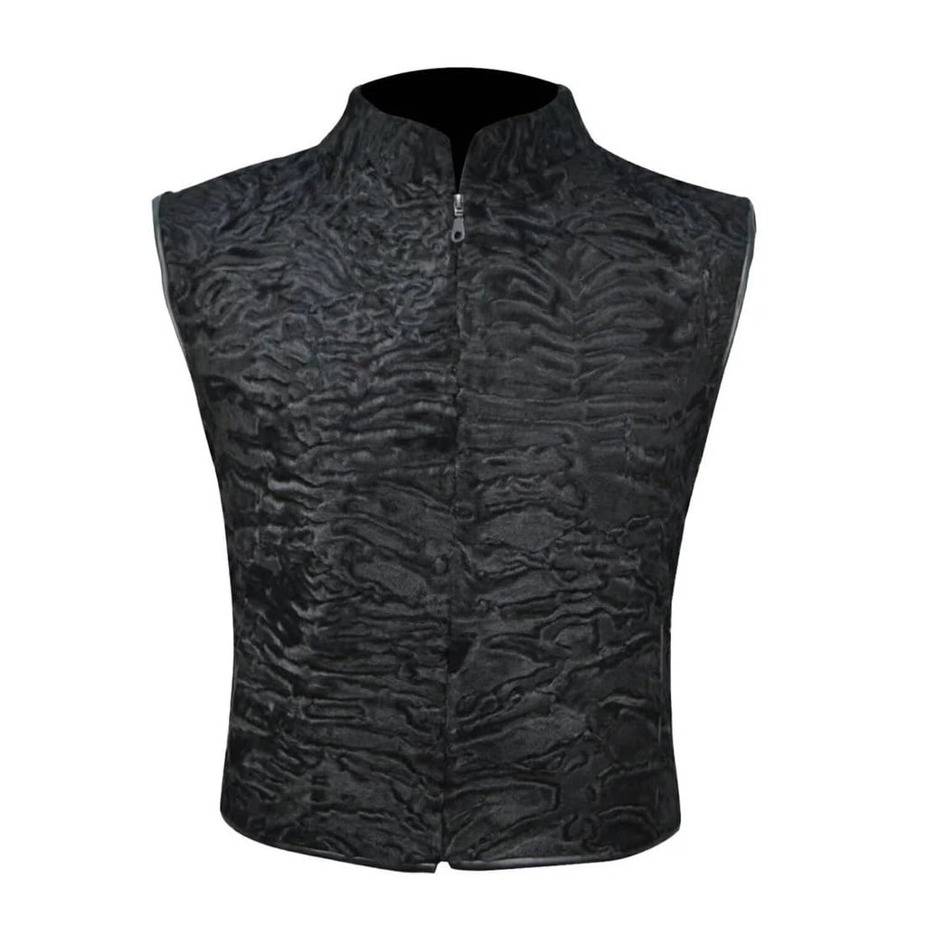ZA Fashion Cloud Men's Real Persian Lamb Jacket Black Karakul Vest Winter Sleeveless Waistcoat
