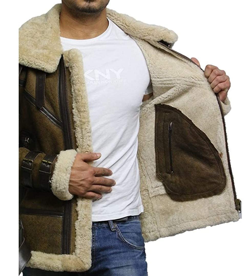 ZA Fashion Cloud Mens Shearling Sheepskin B3 Bomber WW2 Pilot Aviator Leather Jacket RAF Winter Coat