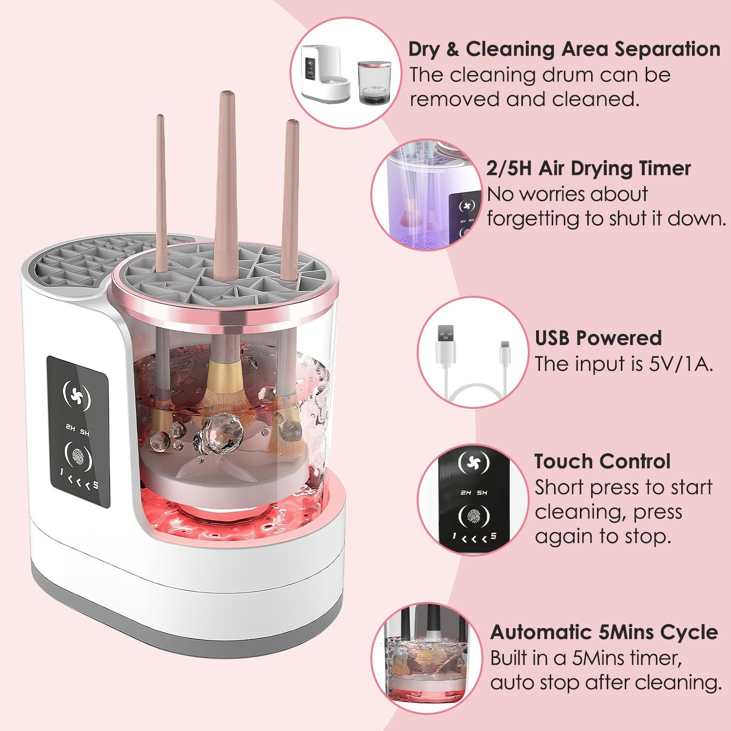 4 In 1 Electric Makeup Brush Cleaner USB Powered Automatic Brush Blender Machine With Timer Digital Display Cleaning Drying UV Disinfection Brush Storage For All Types Of Brushes Valentines Day Gift