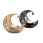 Crescent Moon Candle Holder – Gold & Black Metal Eid Ramadan Tealight Decor for Home & Wedding