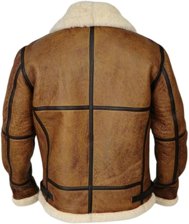 Men's B3 WWII Real Brown Bomber Lambskin Leather Flight Aviator Shearling Jacket