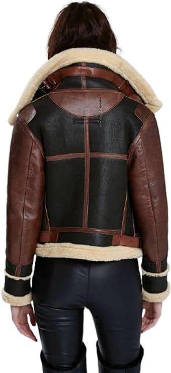 Women Sheepskin B3 Flight Aviator Fur Shearling Short Bomber Jacket