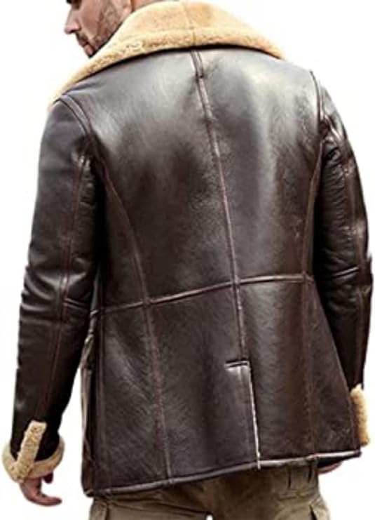 Mens Real Shearling Sheepskin B3 Flying Aviator Winter Coat Bomber Leather Jacket