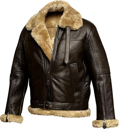 RAF Aviator Bomber Real Shearling Sheepskin Brown Leather Jacket