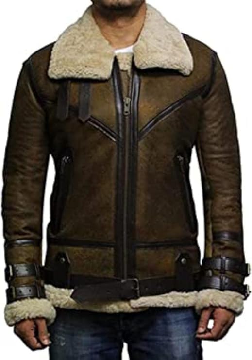 Mens Real RAF Shearling Sheepskin B3 Bomber Flying Pilot Aviator Leather Jacket Winter Coat