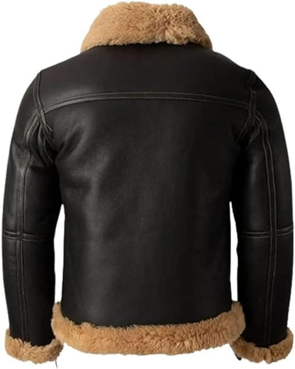 Men B3 Bomber Real Aviator Shearling Sheepskin Leather Flying Winter Jacket