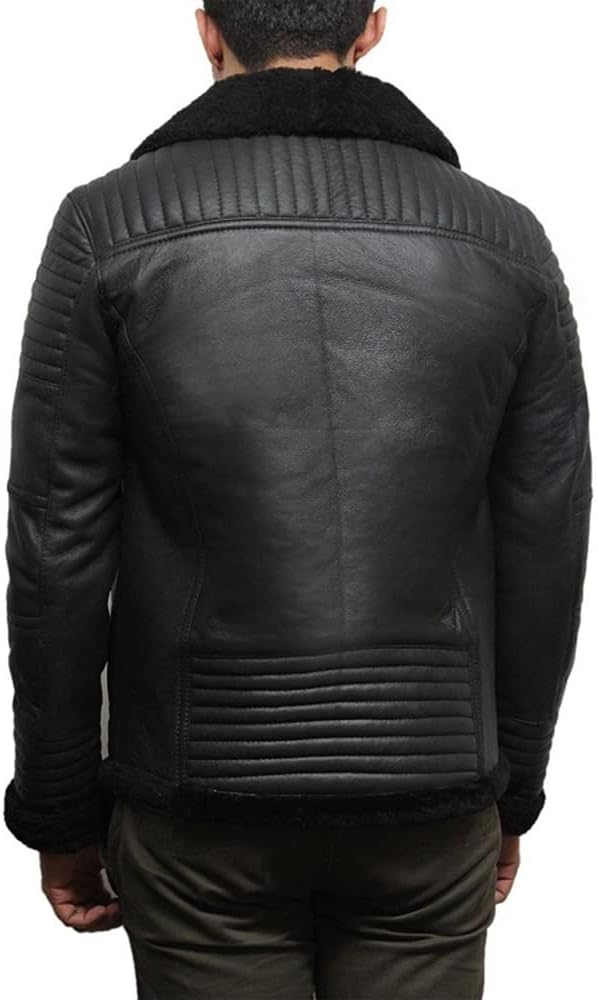 Mens RAF Genuine Leather Jacket B3 Bomber Aviator Sheepskin Shearling Flying Coat