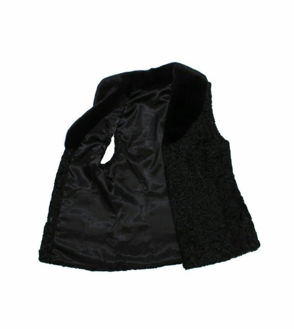 ZA Fashion Cloud Men's Real Persian Lamb Jacket Black Karakul Vest Winter Sleeveless Waistcoat