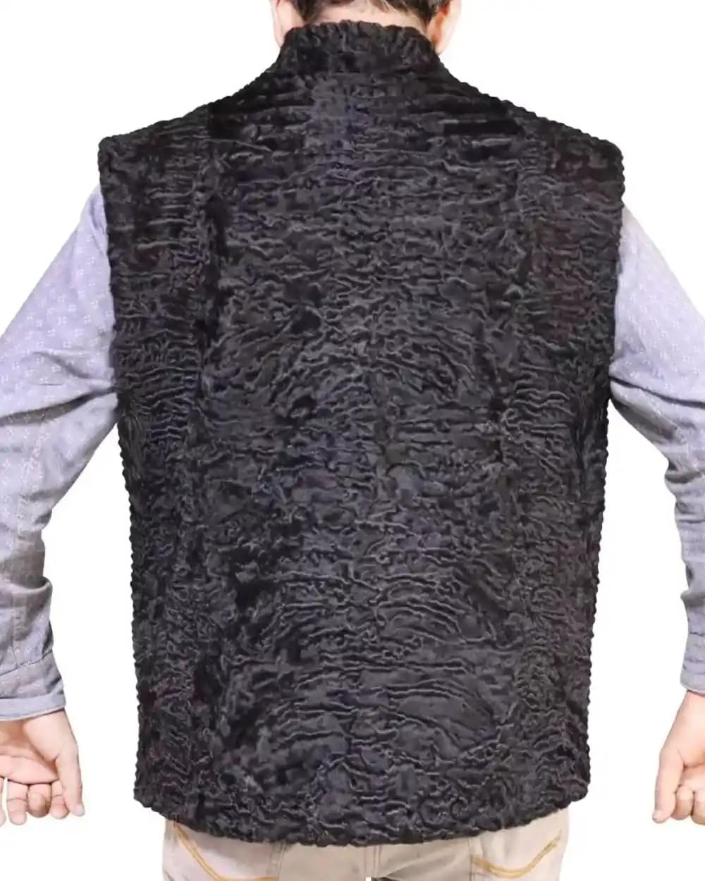 ZA Fashion Cloud Genuine Persian Black Lamb Fur Vest Sleeveless Karakul Waistcoat For Men