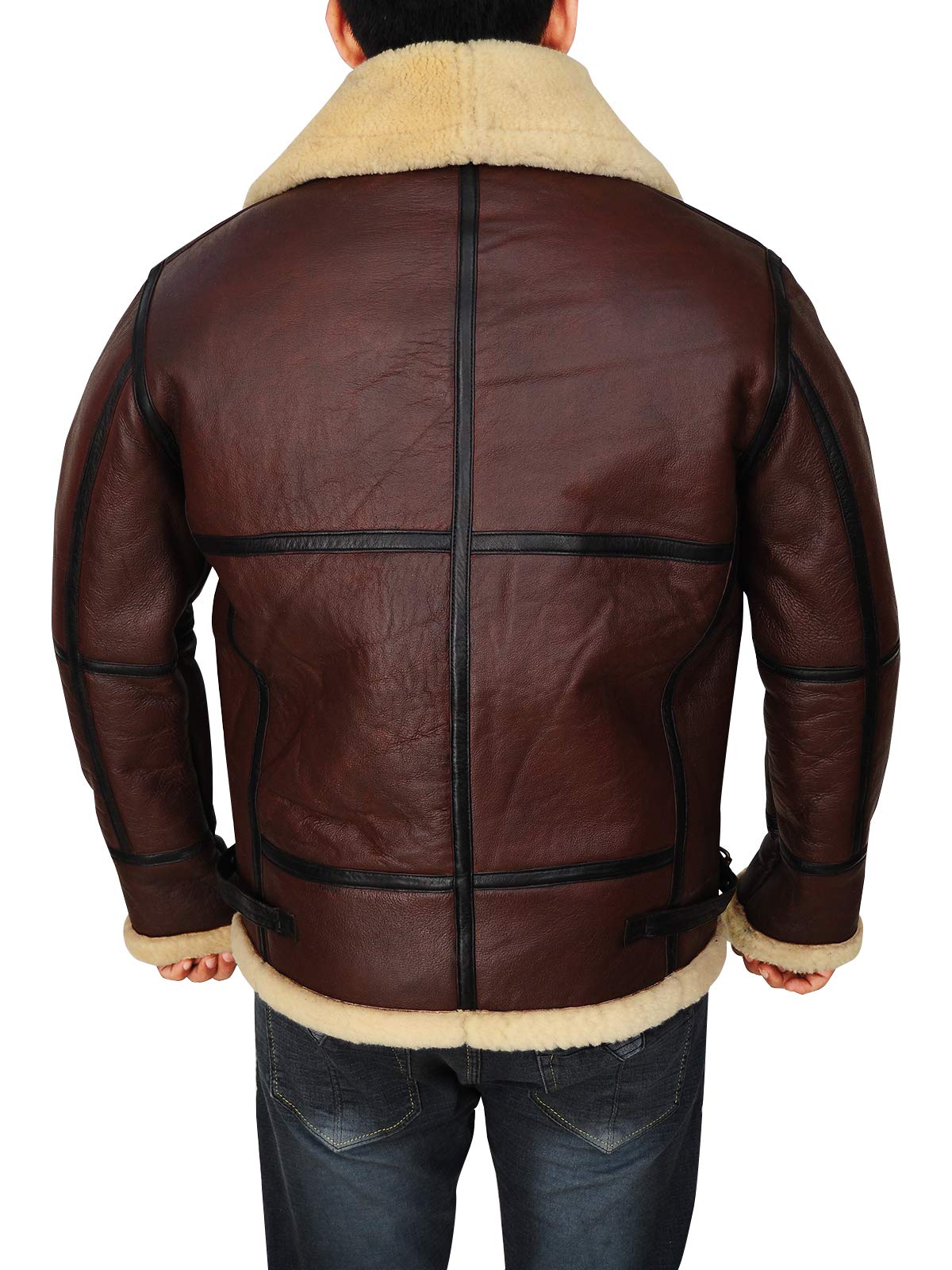 Mens Aviator Flying B3 Real Shearling Sheepskin Leather Bomber Jacket (XS)