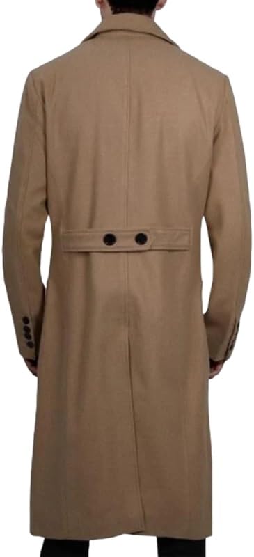 Men's Double Breasted Quilted Winter Warm Notched Collar Wool Classic Coat