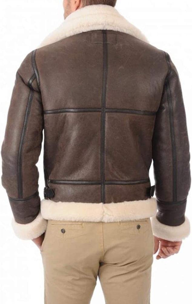 B3 RAF Real Fur Bomber Leather Aviator Flight Sheepskin Shearling Jacket (5XL)