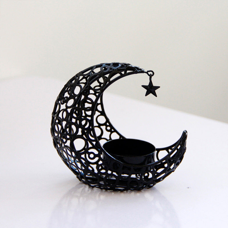 Crescent Moon Candle Holder – Gold & Black Metal Eid Ramadan Tealight Decor for Home & Wedding