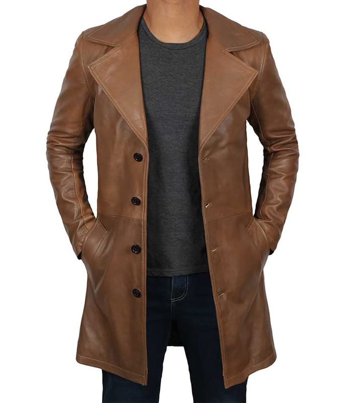 ZA Fashion Cloud Brown Real Mens WW2 Leather Car Coat