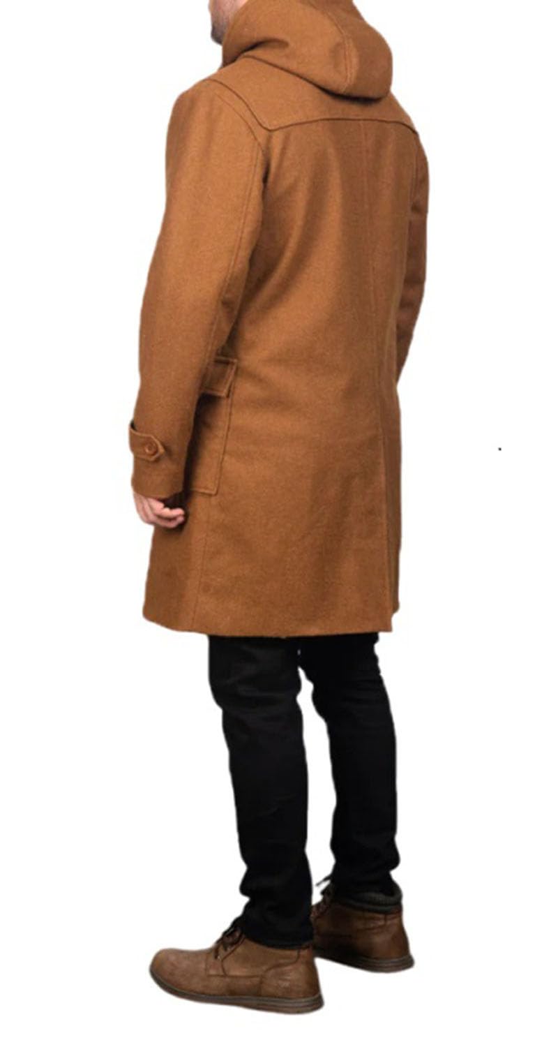 ZA Fashion Cloud Mens Brown Wool Hooded Duffle Long Coat Premium Toggle Buttons with Placket & Zipper Overcoat