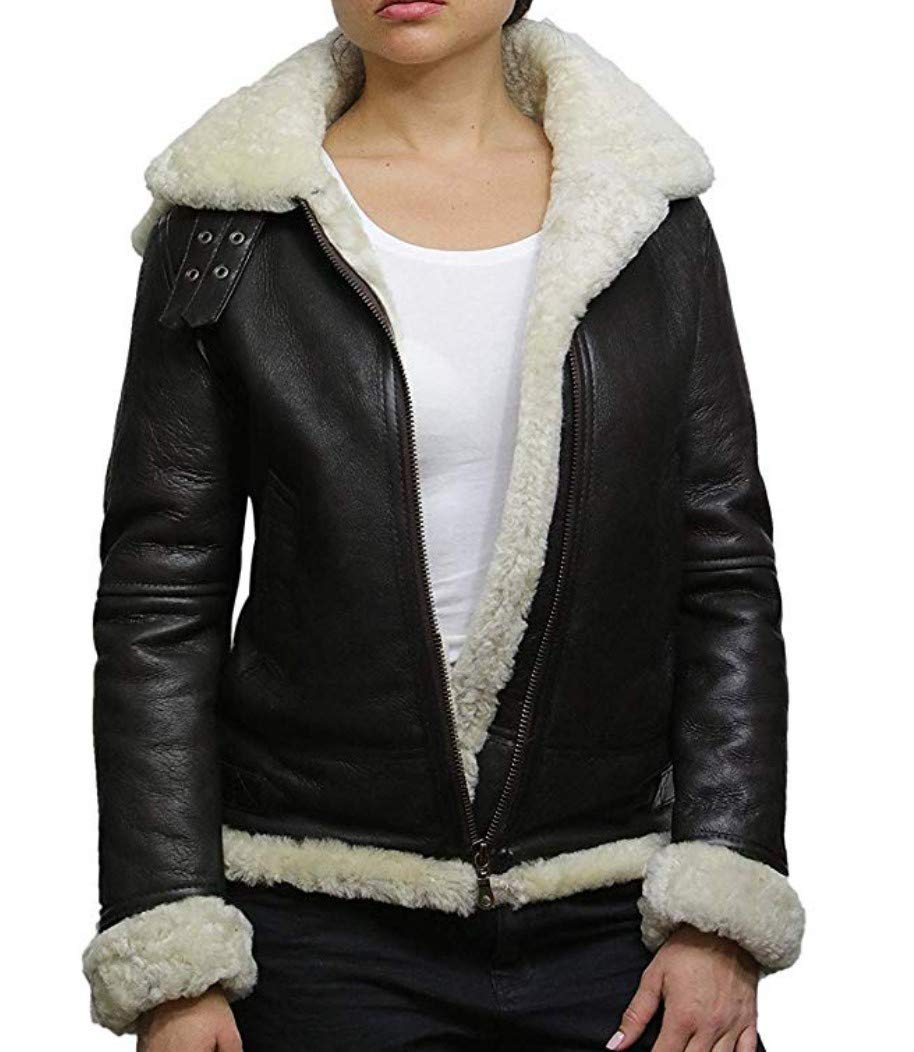 Womens B3 WWII Fur Real Bomber Leather Aviator Flight Sheepskin Shearling Jacket