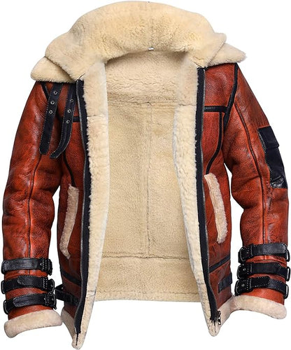 Men Real RAF Aviator B3 Bomber Flight WW2 Shearling Sheepskin Jacket