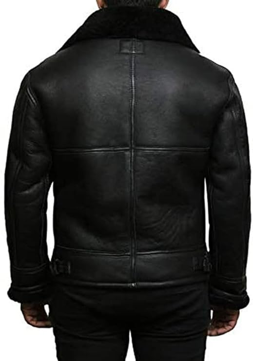 Mens Aviator Black RAF B3 Genuine Sheepskin Shearling Coat Flight Leather Winter Jacket